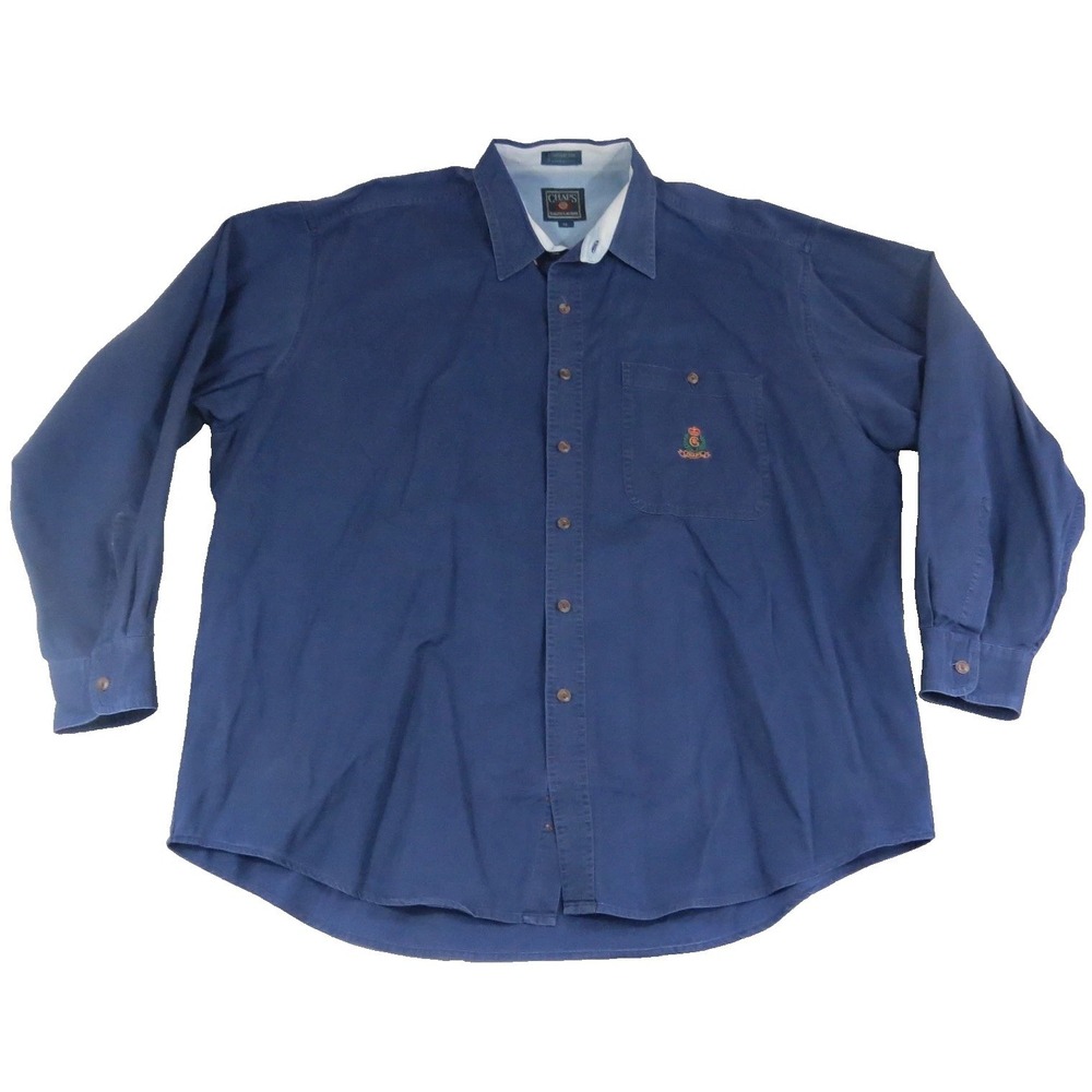 VTG Chaps Ralph Lauren Vintage Crest Logo Twill Cotton Men XL Blue Button Shirt